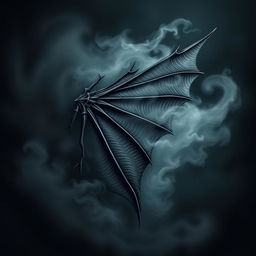 A book cover for a semi-fantasy and somewhat scary novel, featuring a striking illustration of a black and gray wing emerging from a swirling mist