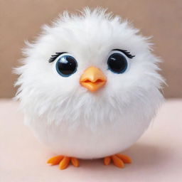 A charming kawaii-style white bird with large sparkling eyes, a soft round body, and fluffy, pure white feathers. It carries a friendly and joyful expression.