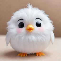 A charming kawaii-style white bird with large sparkling eyes, a soft round body, and fluffy, pure white feathers. It carries a friendly and joyful expression.