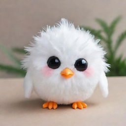 A charming kawaii-style white bird with large sparkling eyes, a soft round body, and fluffy, pure white feathers. It carries a friendly and joyful expression.