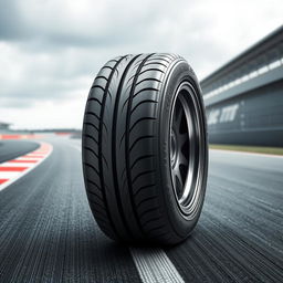 A high-performance racing car tire designed for speed and precision on the track