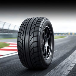 A high-performance racing car tire designed for speed and precision on the track