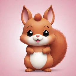 A charming, cute squirrel in kawaii style, displaying exaggerated cuteness and joy.