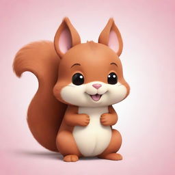 A charming, cute squirrel in kawaii style, displaying exaggerated cuteness and joy.