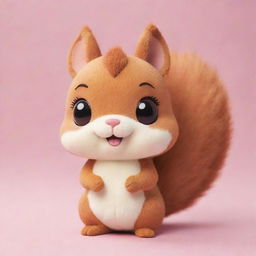 A charming, cute squirrel in kawaii style, displaying exaggerated cuteness and joy.