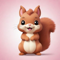 A charming, cute squirrel in kawaii style, displaying exaggerated cuteness and joy.