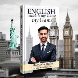 Book cover design for "English is my Game" with a sophisticated theme