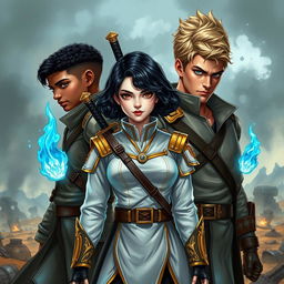 A post-apocalyptic scenario featuring three prominent characters