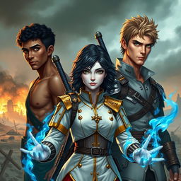 A post-apocalyptic scenario featuring three prominent characters