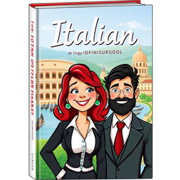 Book cover with an Italian backdrop, featuring a chubby woman with red hair in formal attire