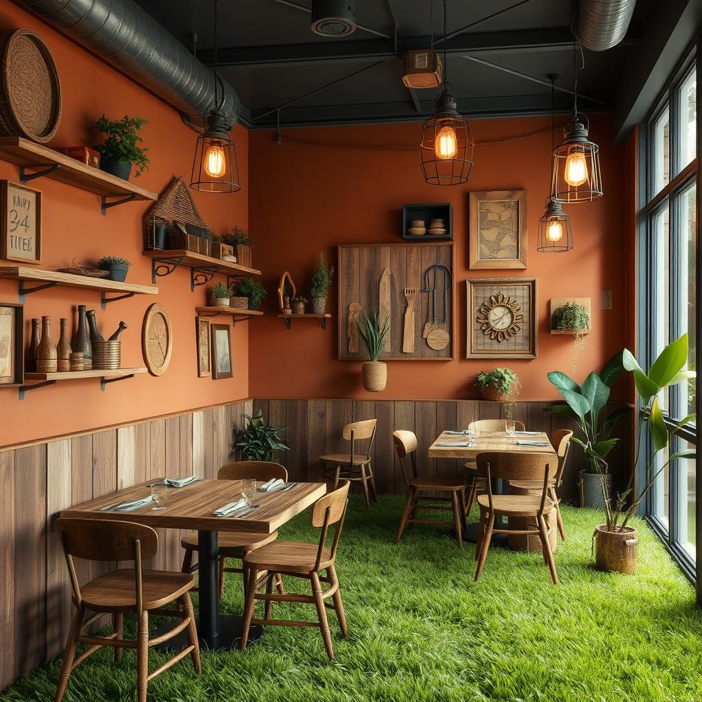 A rustic restaurant interior design concept for a small space