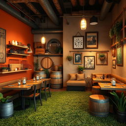 A rustic restaurant interior design concept for a small space