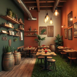 A rustic restaurant interior design concept for a small space