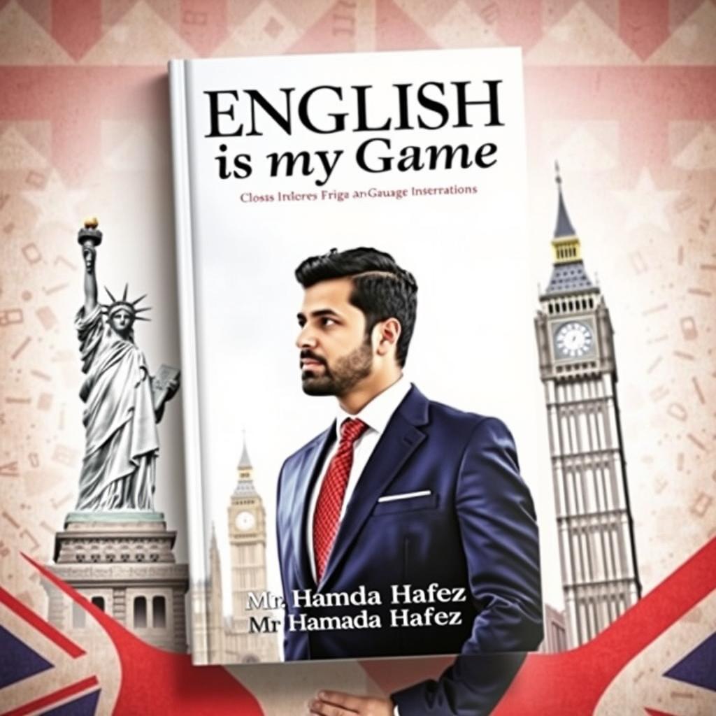 Design an engaging book cover for "English is my Game" that reflects a cross-cultural theme