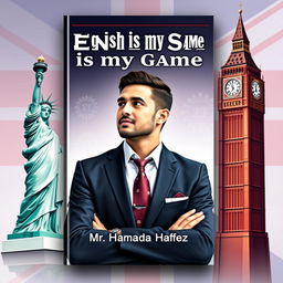 Design an engaging book cover for "English is my Game" that reflects a cross-cultural theme