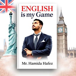 Design an engaging book cover for "English is my Game" that reflects a cross-cultural theme