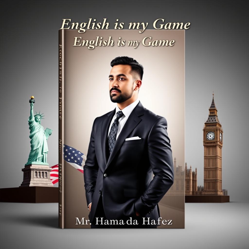 Design an elegant book cover for "English is my Game" where global culture meets personal expertise