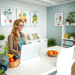 A serene and professional clinical nutrition scene in a modern medical office