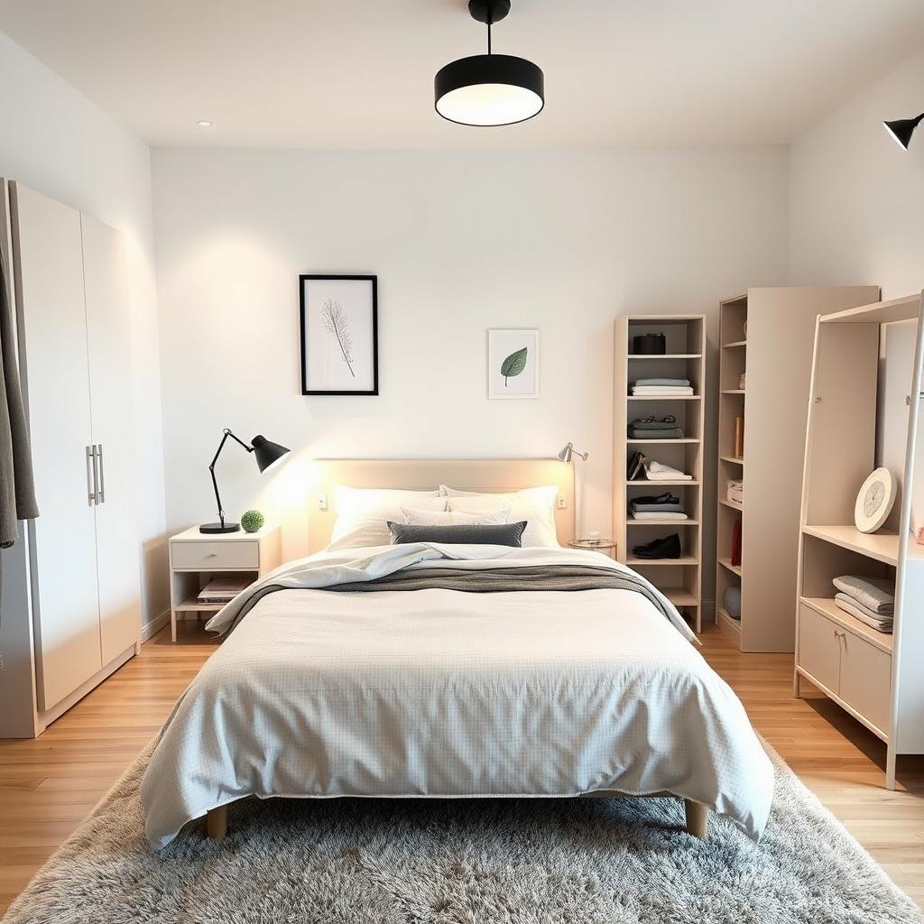 A modern bedroom decorated with stylish and affordable furniture from Ikea