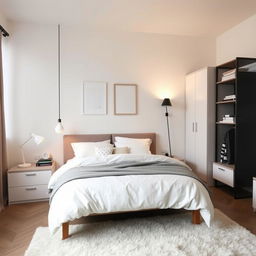 A modern bedroom decorated with stylish and affordable furniture from Ikea