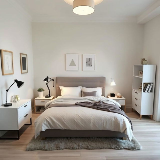 A modern bedroom decorated with stylish and affordable furniture from Ikea