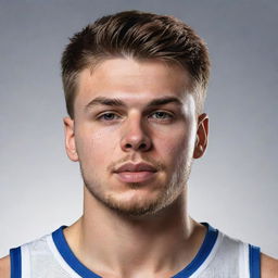 A realistic portrait of Luka Doncic, the professional basketball player, showing his good looks and athletic physique in detailed art style