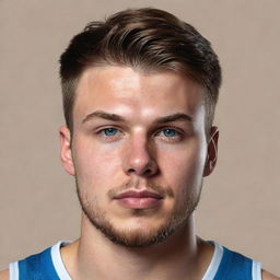 A realistic portrait of Luka Doncic, the professional basketball player, showing his good looks and athletic physique in detailed art style