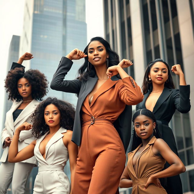 A series of empowering and elegant images featuring confident young women, showcasing diversity and strength