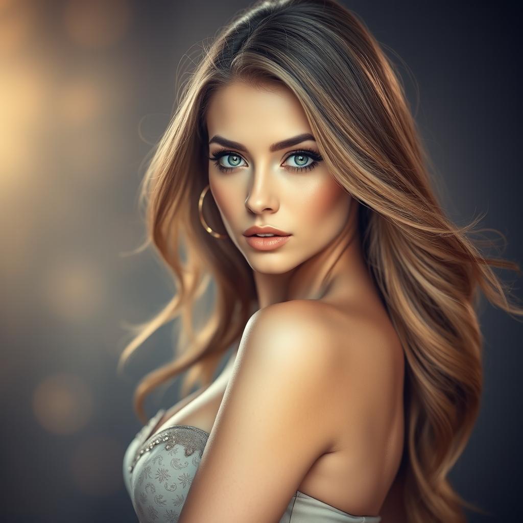 Beautiful and alluring woman with long flowing hair, striking features, and captivating eyes