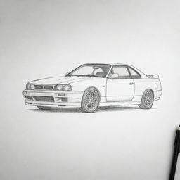 A minimal sketch of a Nissan Skyline, drawn with just a few pencil lines.