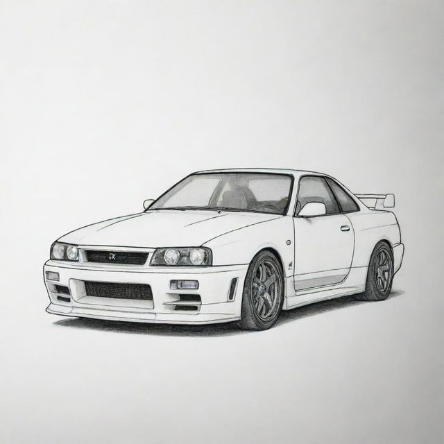 A minimal sketch of a Nissan Skyline, drawn with just a few pencil lines.