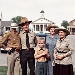 A nostalgic scene from "The Andy Griffith Show" featuring the main characters in the quaint town of Mayberry