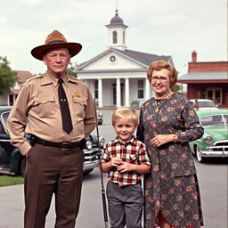 A nostalgic scene from "The Andy Griffith Show" featuring the main characters in the quaint town of Mayberry