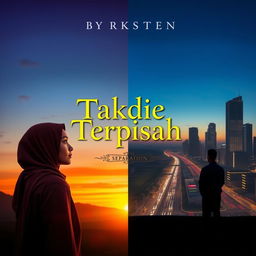 Design for a book cover titled 'Takdir Terpisah' featuring a split background with contrasting elements