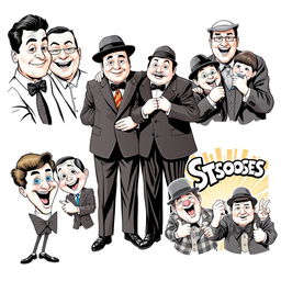 A collection of iconic classic comedy duo and triplet teams, each showcasing their unique personalities and humorous antics