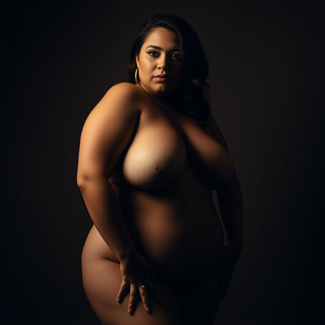 A voluptuous woman, embracing her natural beauty, in an artistic and tasteful nude pose