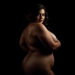 A voluptuous woman, embracing her natural beauty, in an artistic and tasteful nude pose