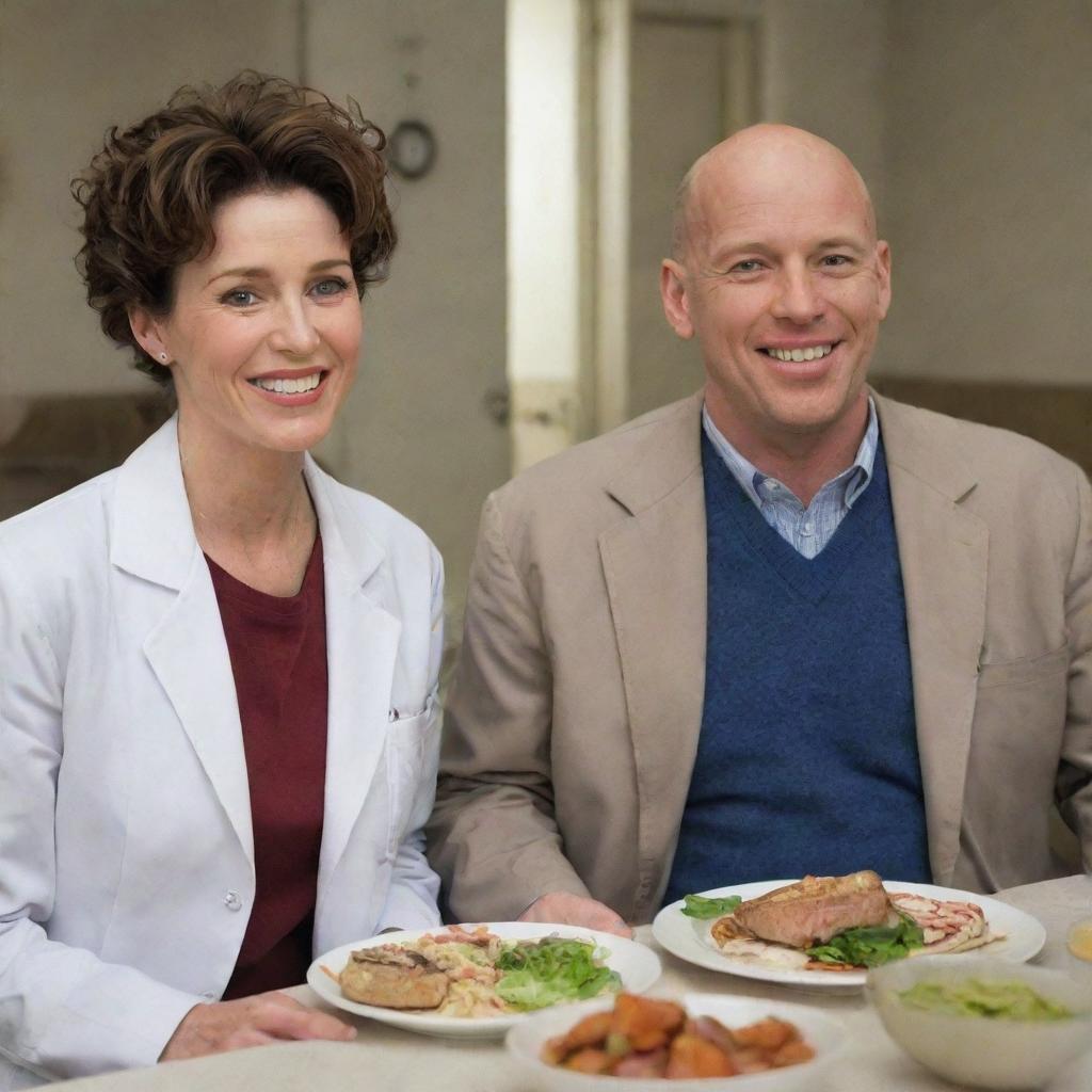 A woman named Nancy, radiating happiness, having lunch with a man named Ethan, her longtime partner. Beside them, a bald man in a doctor's jacket named Doctor P, filming the whole scene with a smile on his face.