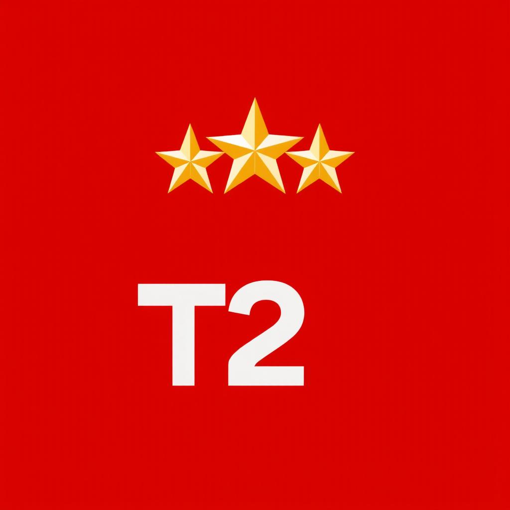 A stylish and contemporary logo design featuring the text 'T2' in a bold, modern font, placed centrally against a vibrant red background