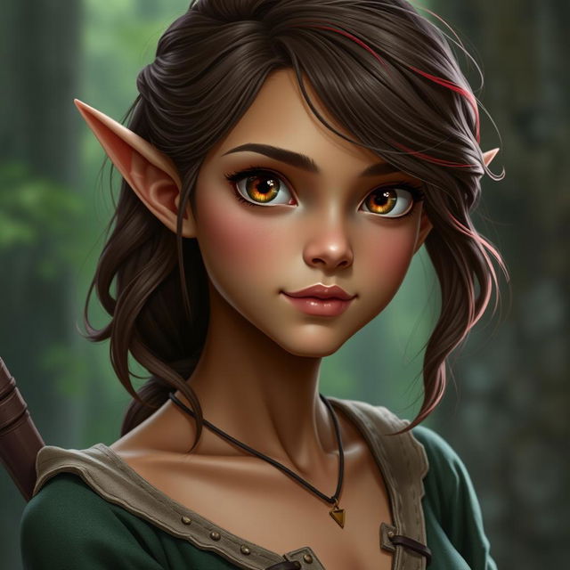 A youthful forest elf appearing to be around 20 years old, with a slender build and fine features