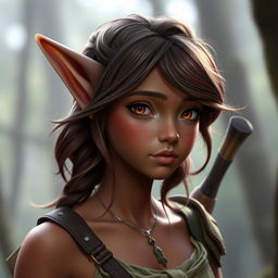 A youthful forest elf appearing to be around 20 years old, with a slender build and fine features