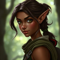 A youthful forest elf appearing to be around 20 years old, with a slender build and fine features