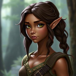 A youthful forest elf appearing to be around 20 years old, with a slender build and fine features