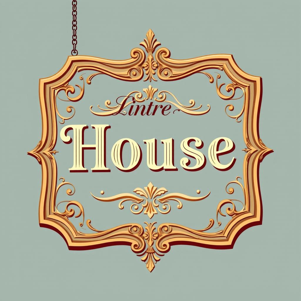 A beautifully designed vintage-style signboard with elegant typography and intricate scrollwork