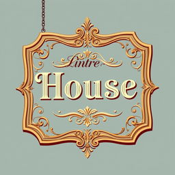 A beautifully designed vintage-style signboard with elegant typography and intricate scrollwork