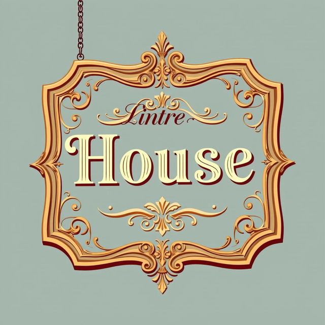 A beautifully designed vintage-style signboard with elegant typography and intricate scrollwork