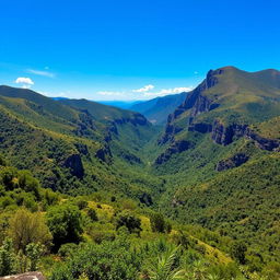 Scenic view of Sierra Gorda de Hidalgo, showcasing the rugged mountainous terrain, lush green vegetation, and vibrant blue skies