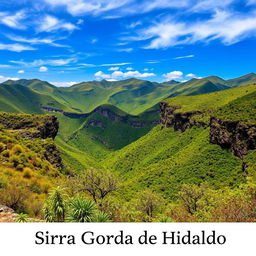 Scenic view of Sierra Gorda de Hidalgo, showcasing the rugged mountainous terrain, lush green vegetation, and vibrant blue skies