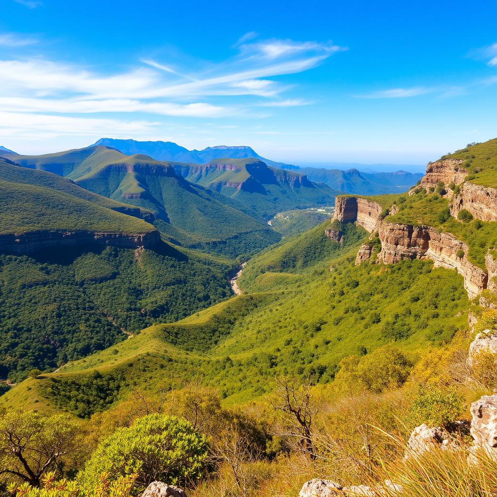 Scenic view of Sierra Gorda de Hidalgo, showcasing the rugged mountainous terrain, lush green vegetation, and vibrant blue skies