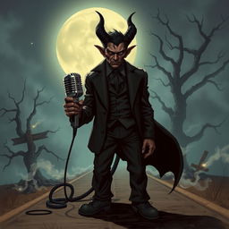 A captivating D&D illustration featuring a crossroads demon inspired by the enigmatic persona of Tom Waits